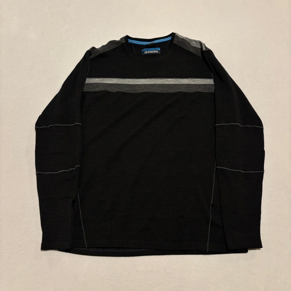 KUHL‎ Downhill Racr Crewneck Mens Large Black Stripes Lightweight Merino Wool